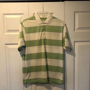 Nike Golf Dri-Fit Polo White w Green Stripes Med